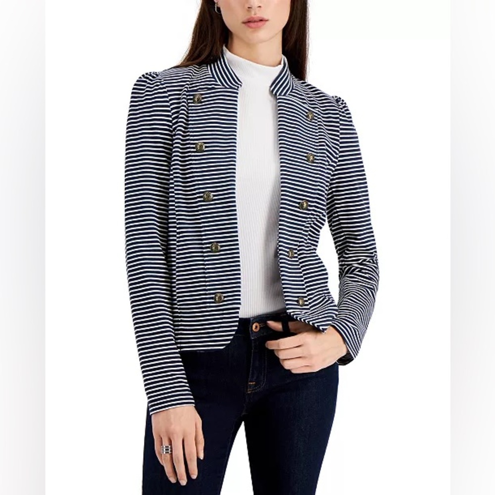 Tommy Hilfiger Navy Striped Military Blazer